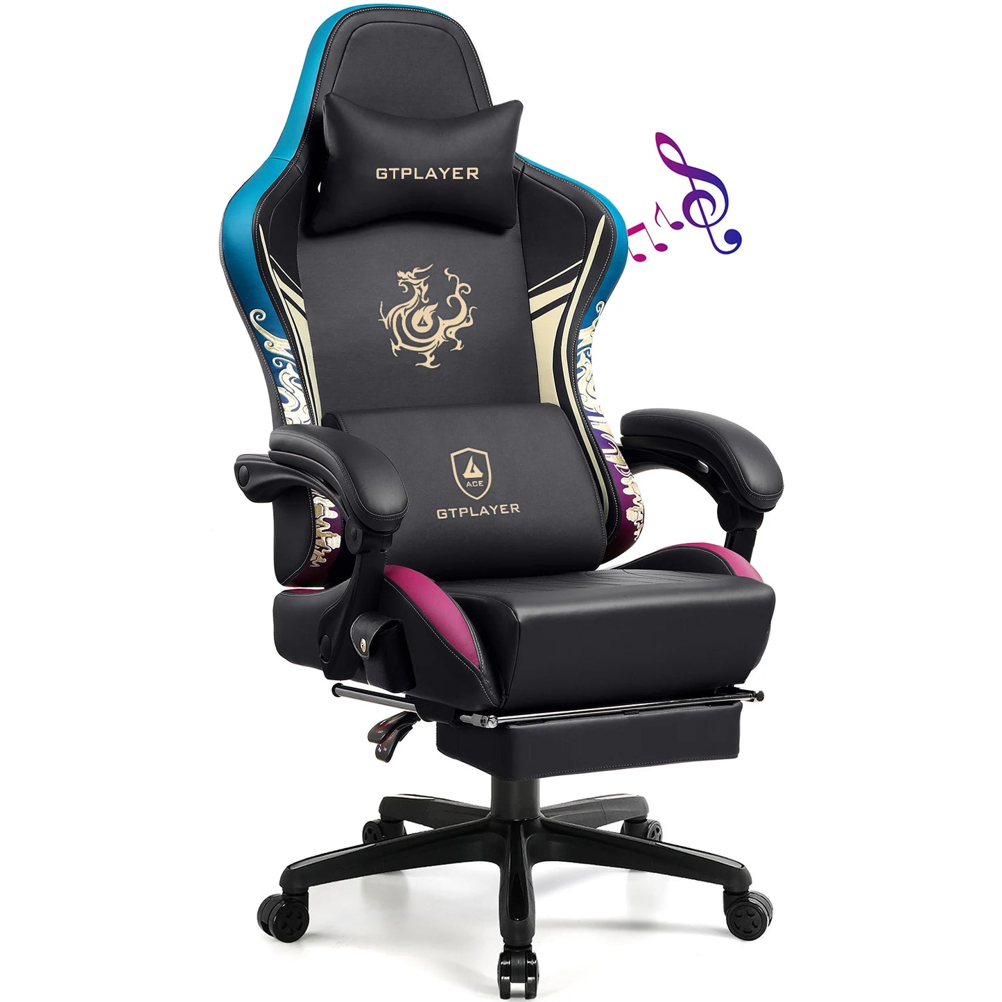 GTPLAYER Gaming Chair with Bluetooth Speakers, Footrest & Ergonomic Design, Dragon Series Video Game & Office Chair