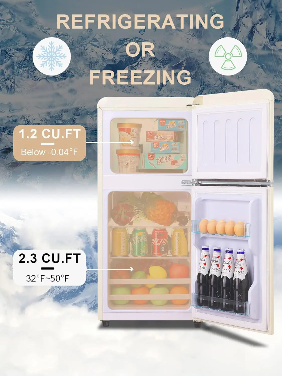 Krib Bling Compact Refrigerator With Freezer Retro Design For Home And Office Energy Efficient