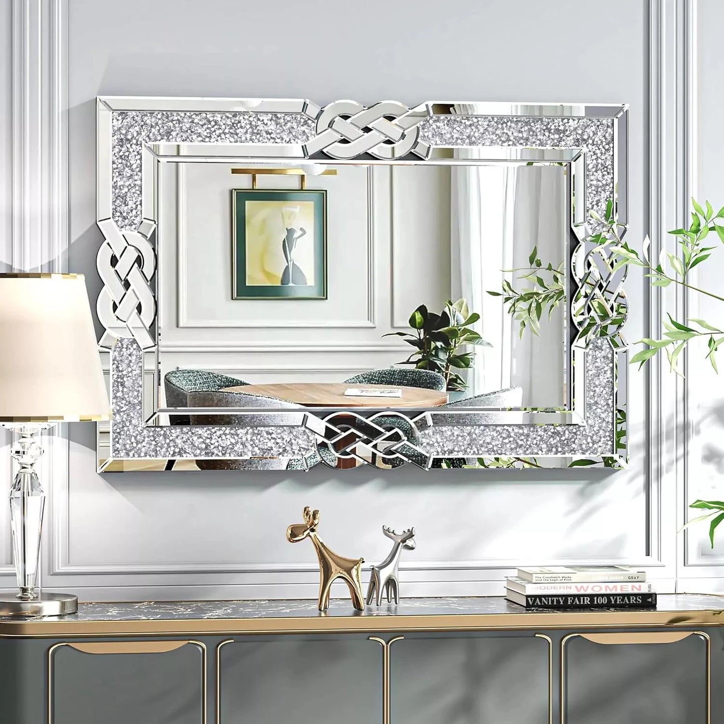 Wisfor Crushed Diamond Wall Mirror Crystal Edge Frame