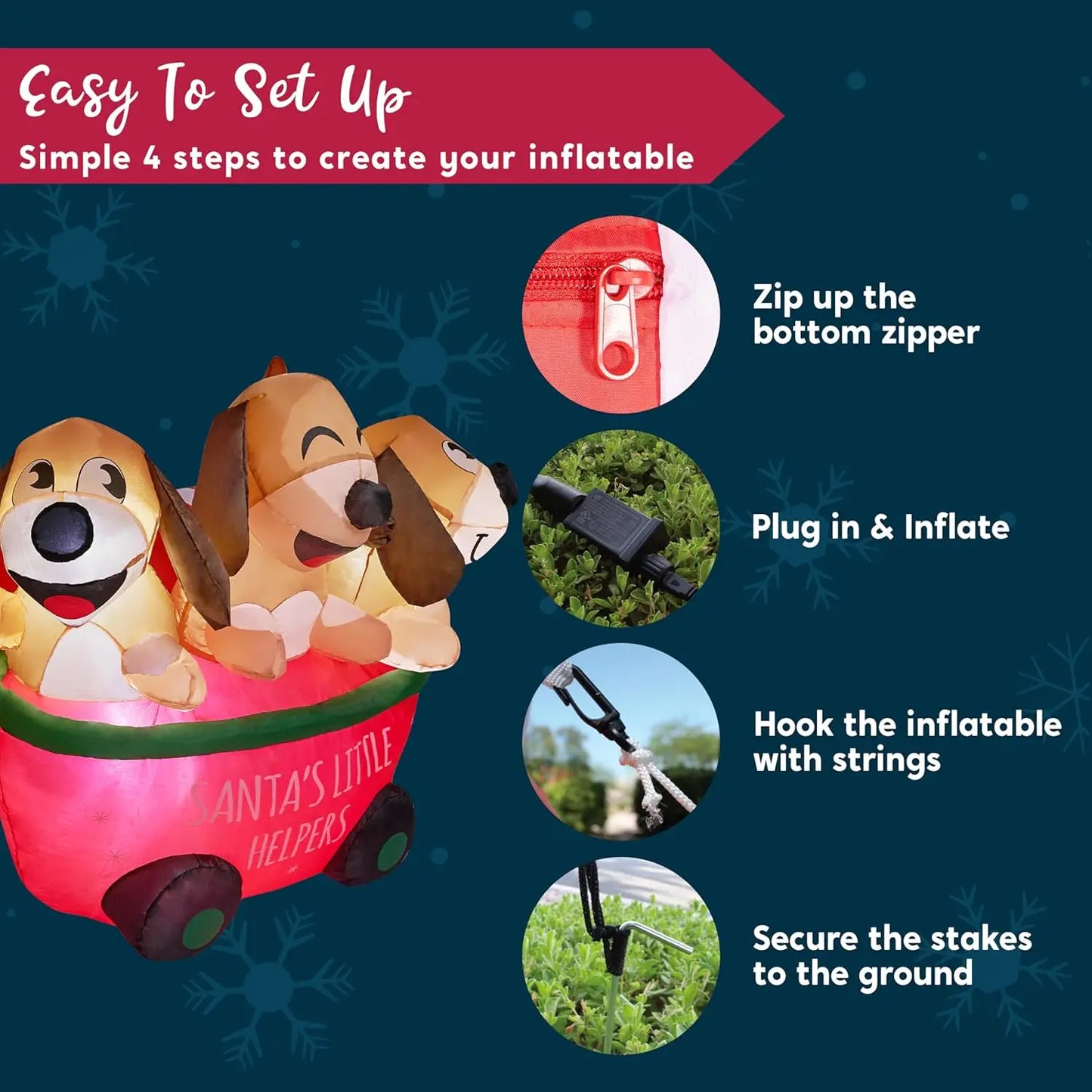 JOYFY 5 FT Long Christmas Puppy Inflatable with Built-in LEDs Self-Inflatable for Dachshund Blow Up Yard Decoration Lawn Décor