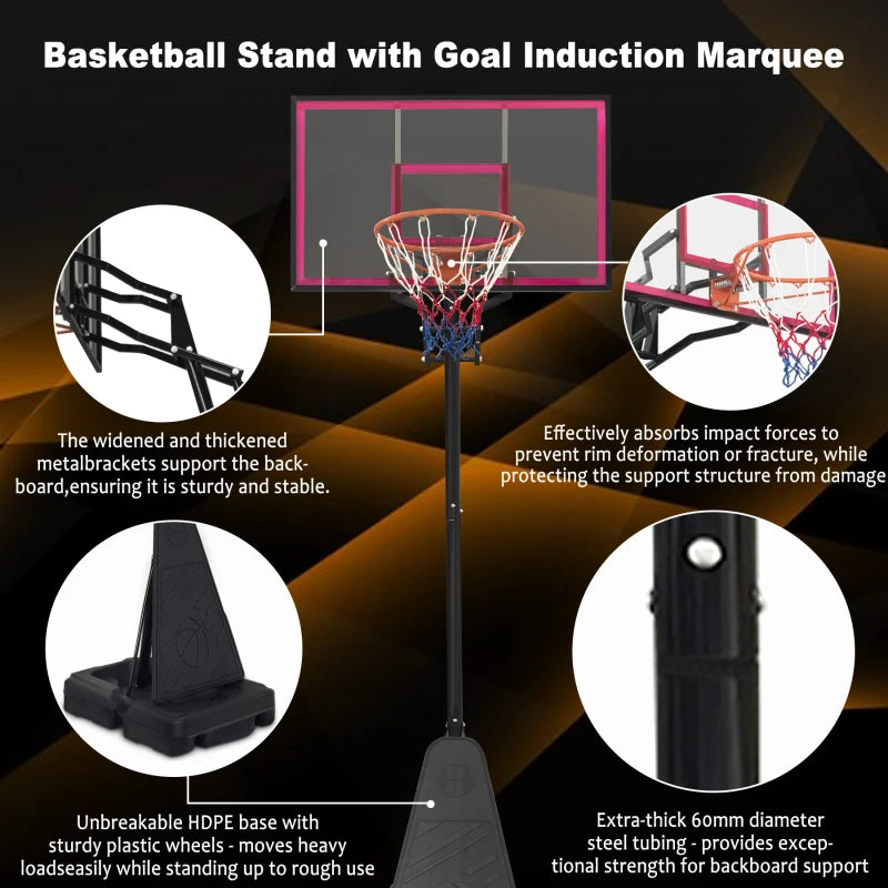 Portable Basketball Hoop for Youth Adults & Professional Match,Adjustable Height 8.04 ft to 10.01 ft,44 inch Backboard with Rebo