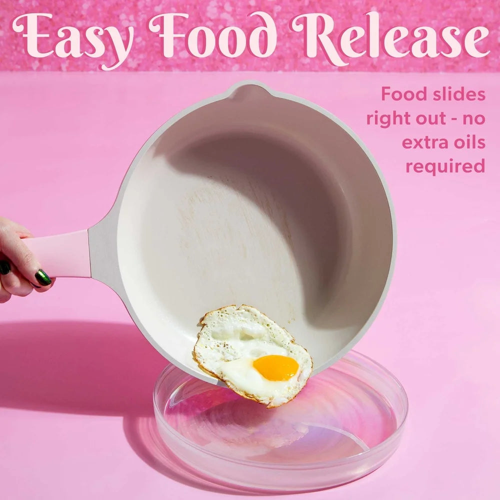 10 Piece Clean Ceramic Nonstick Cookware Set with Heart Shaped Knobs Fast Heating Durable Cast Aluminum Dishwasher Safe Home