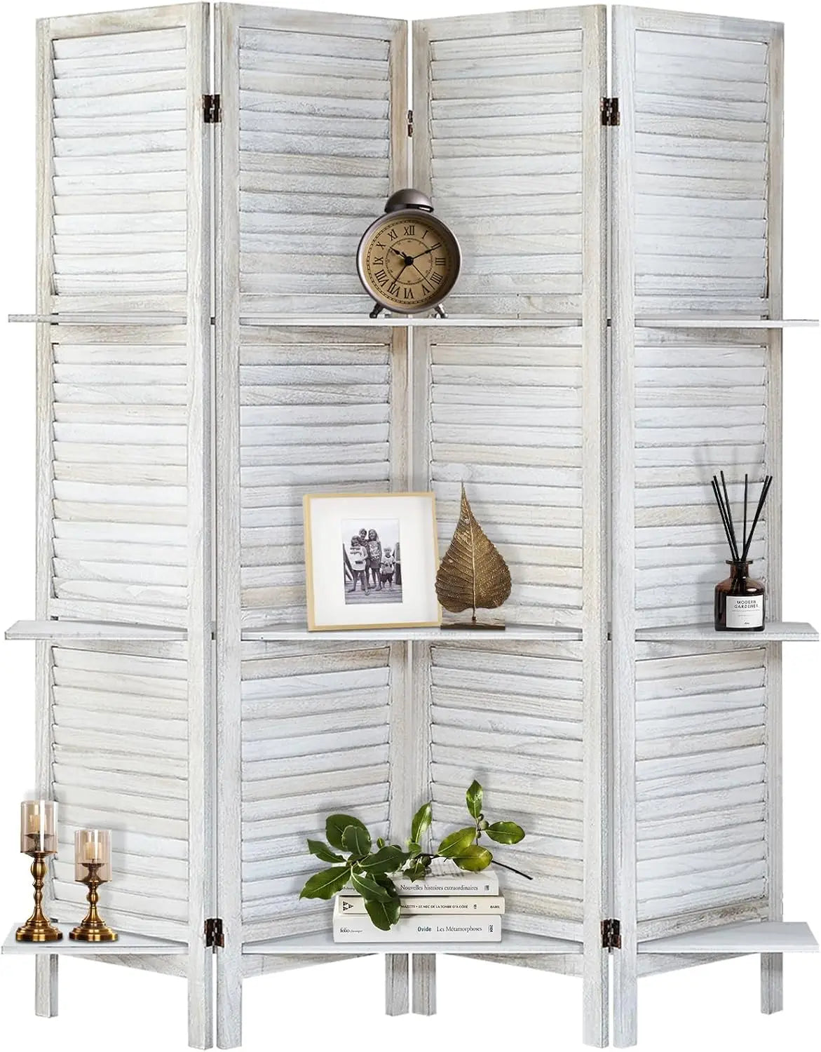 Room Divider with Shelves, Privacy Screen, Room Dividers and Folding Privacy Screens, 5 Panel Wood Temporary Wall Partition