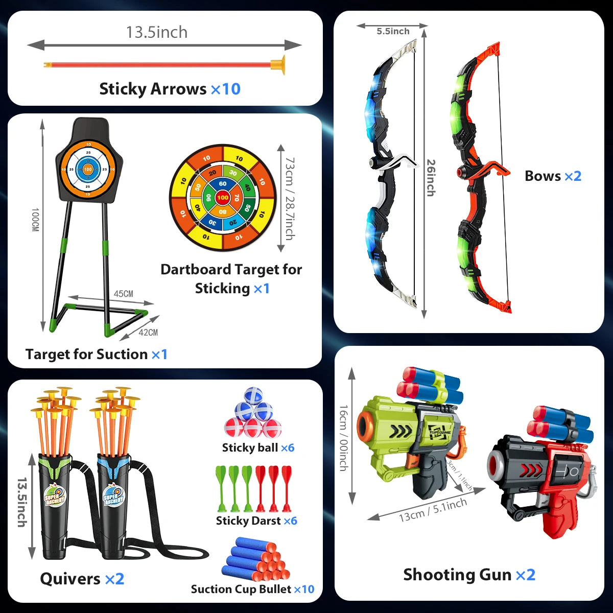 VATOS Bow Arrow Toy Set For Kids Night Light Archery Target