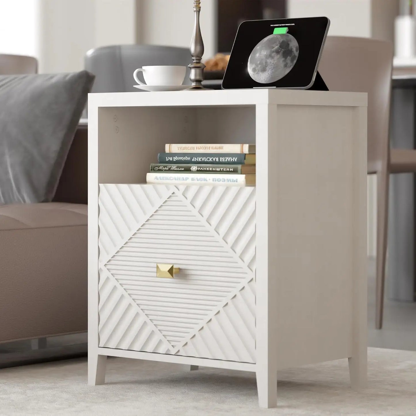 Modern Nightstands With Charging Station Set Of Two