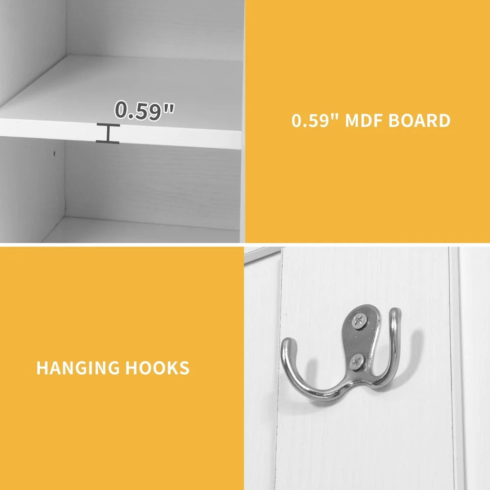 4-in-1 Hall Tree Coat Rack Storage Bench Shoe Cabinet Entryway Organizer with Adjustable Shelves Hooks Anti-Tip Design