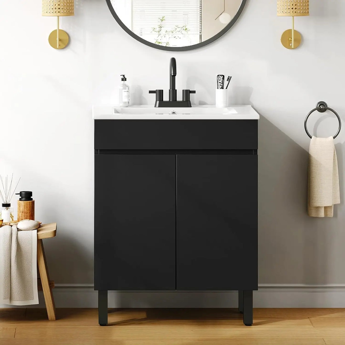 Bathroom Vanity With Ceramic Sink For Small Spaces Freestanding