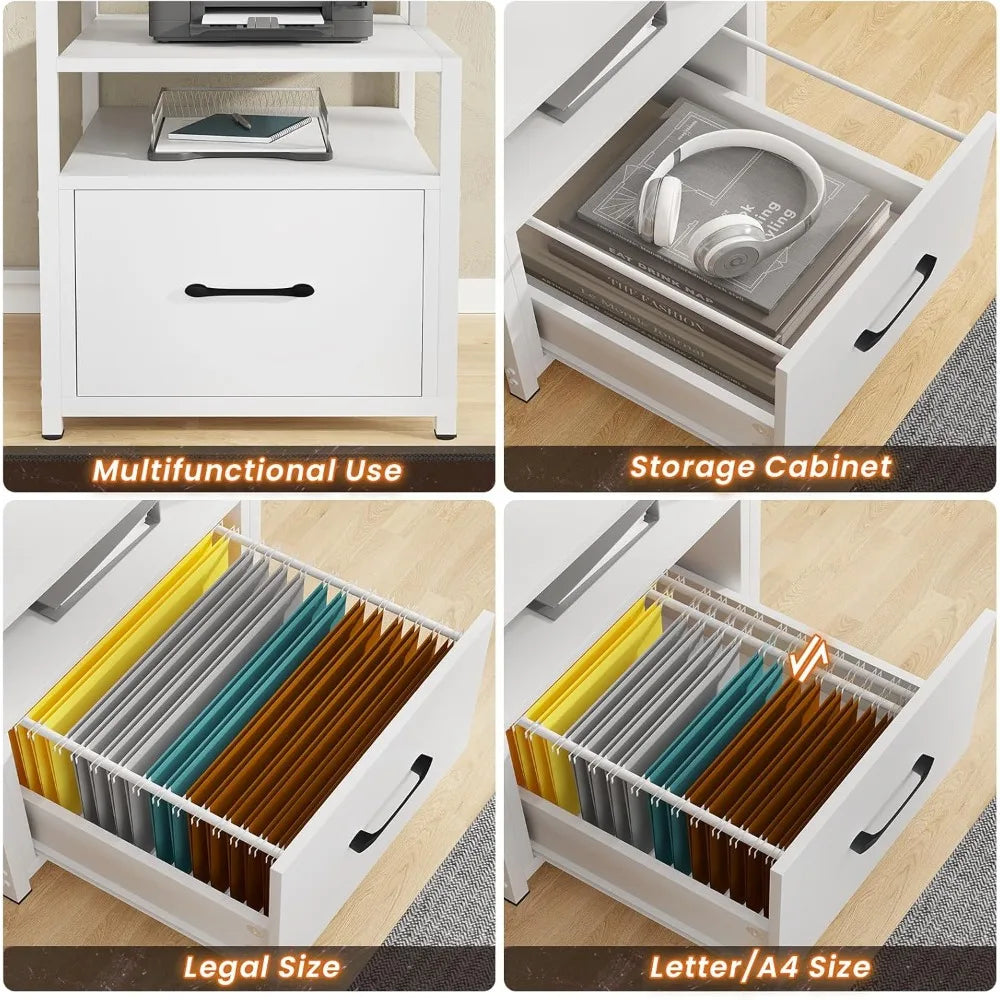 DAFIFY Modern Office Desk With 5 Drawers And Power Outlet