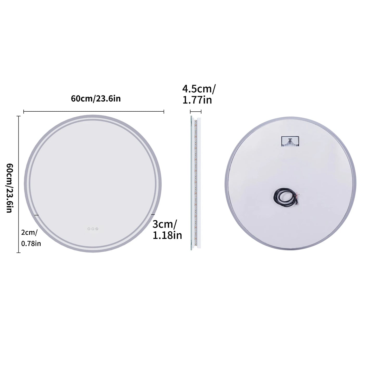 LUVODICRI Round LED Bathroom Mirror With Touch Sensor