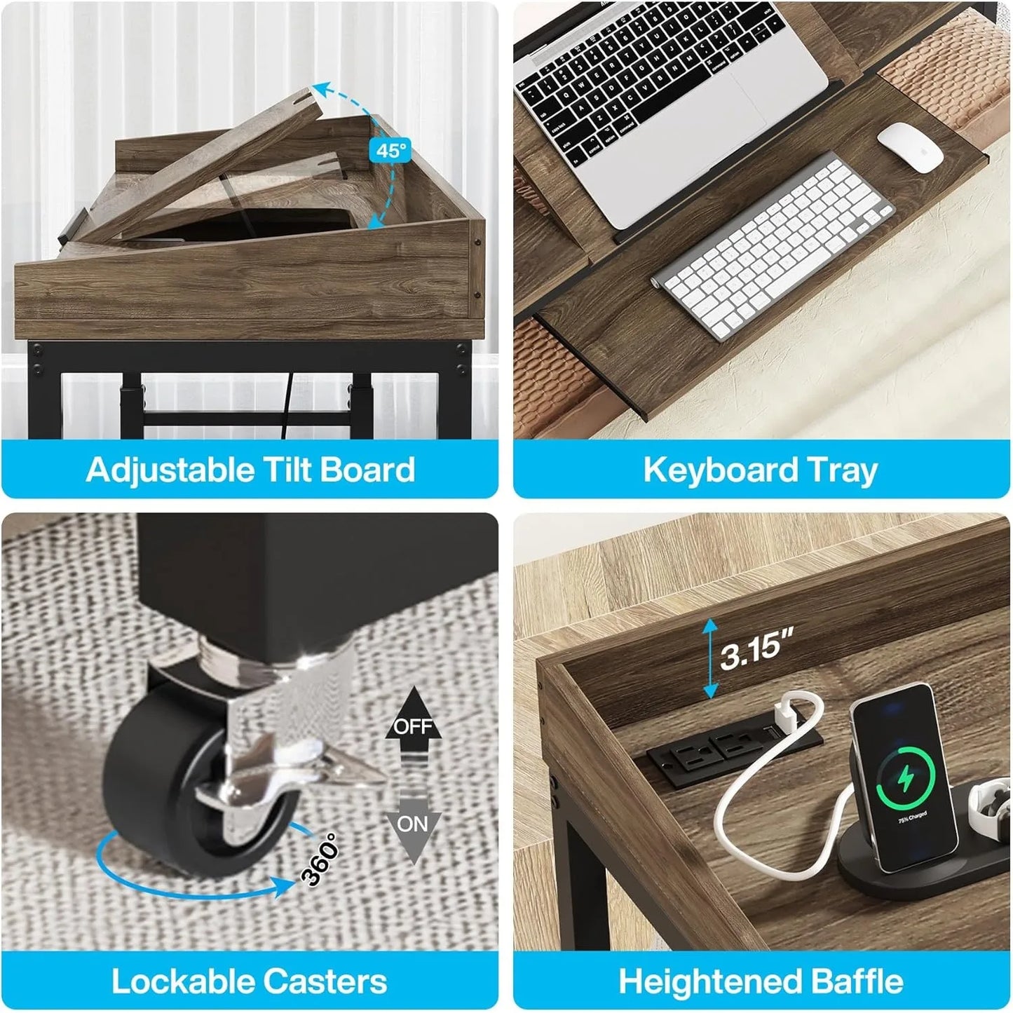 Little Tree Height Adjustable Overbed Table With Wheels