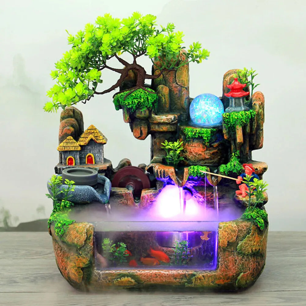 Hign-concerned Indoor LED Water Fountain With Mist Rockery Decor