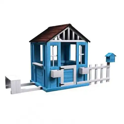 Outdoor Playhouse, Wooden Kids Play House w/Picnic Bench, Flowerpot Holders, Cottage Playhouse for Backyard, Garden, Lawn, Patio