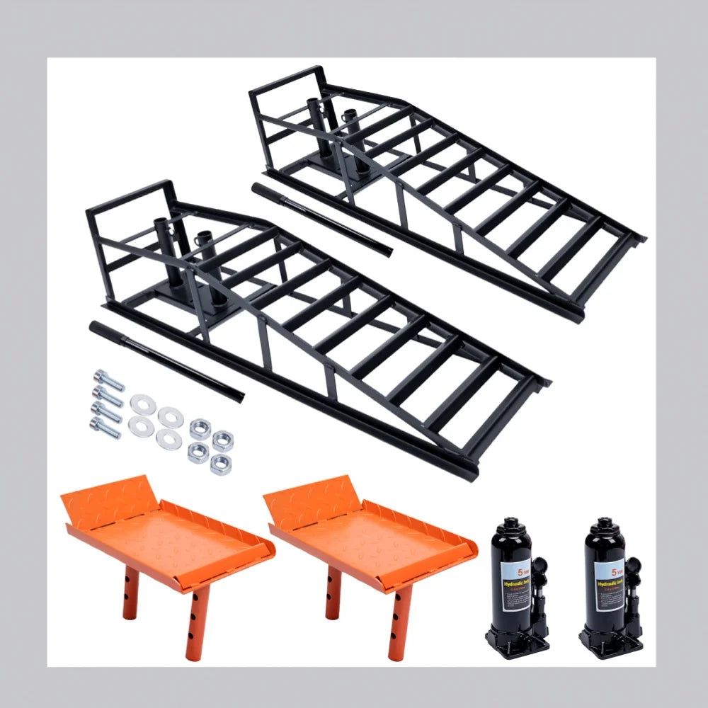 2pcs Heavy Duty Hydraulic Car Ramps 11000lbs Floor Jack Lift Ramps for Oil Changes, Truck Trailer, Home Garage & Auto Repair