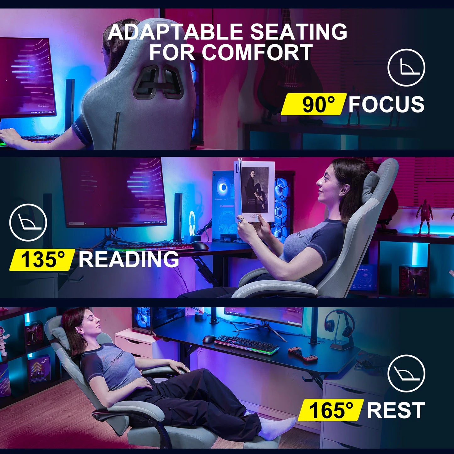 GTPLAYER Gaming Chair with Pocket Spring Cushion, Linkage Armrests & Footrest, Ergonomic Office Chair with Lumbar Support