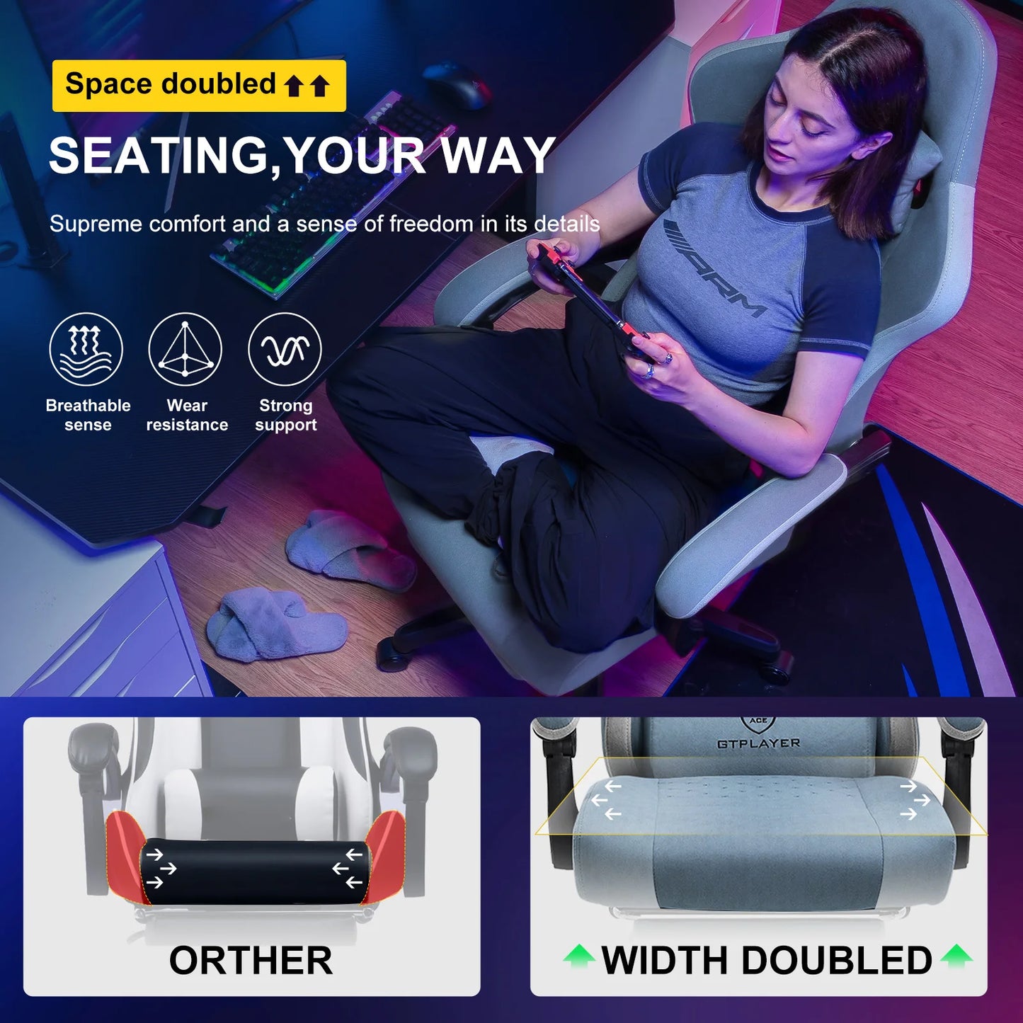 GTPLAYER Gaming Chair with Pocket Spring Cushion, Linkage Armrests & Footrest, Ergonomic Office Chair with Lumbar Support