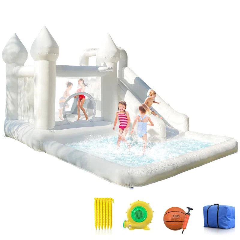 White Grade Bounce House With Slide Inflatable Water Slide Jumping Castle Kids Pool Ball Pit Children Summer Water Play Outdoor