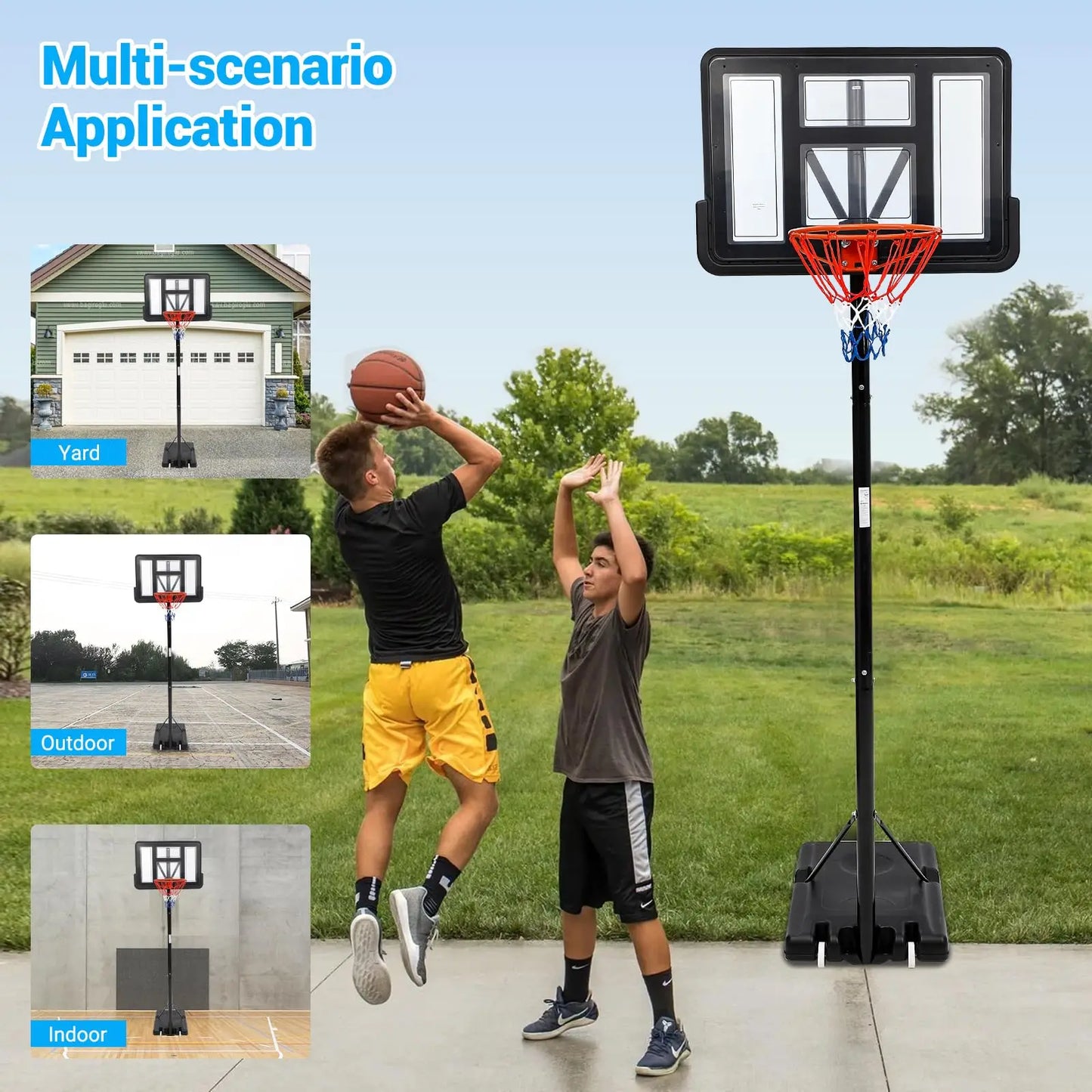 Portable Basketball Hoop 5.2-10FT Adjustable Basketball Goal System, 44 Inch Outdoor Hoop & Goals for Kids, Youth, and Adults