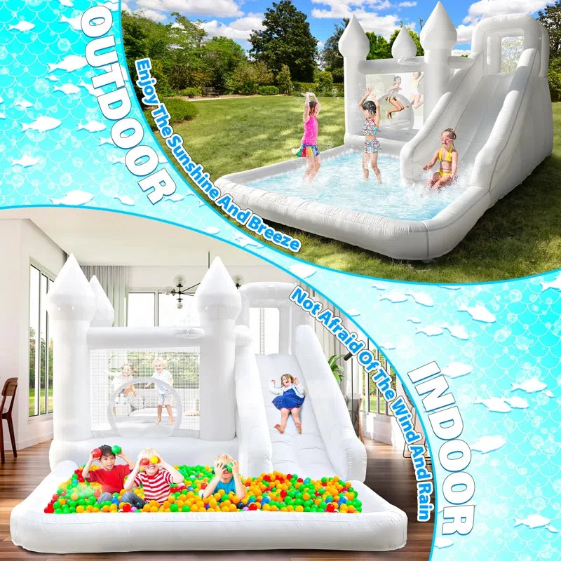 White Grade Bounce House With Slide Inflatable Water Slide Jumping Castle Kids Pool Ball Pit Children Summer Water Play Outdoor
