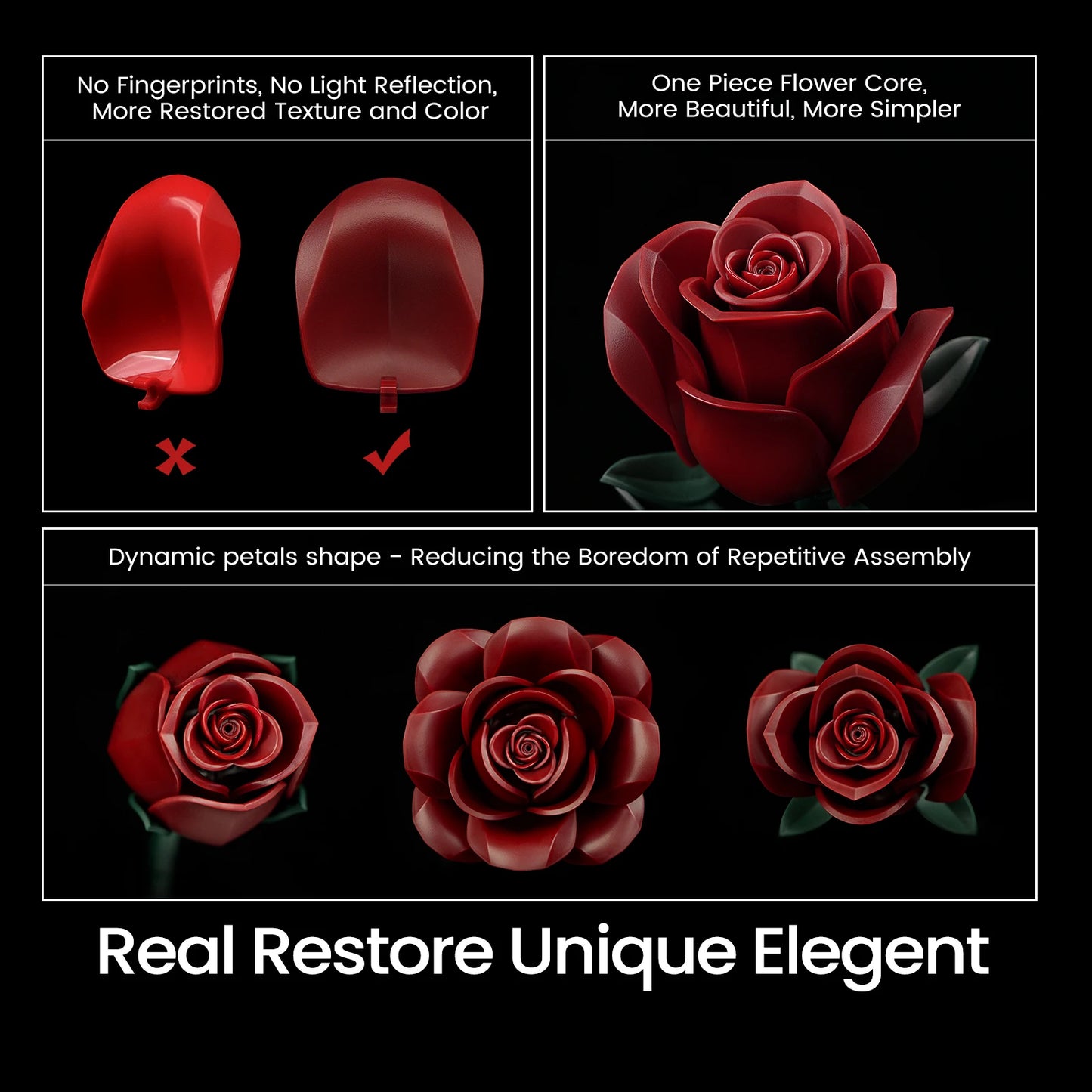 SupreOwls Roses Bouquet Building Blocks Set For Home Decor