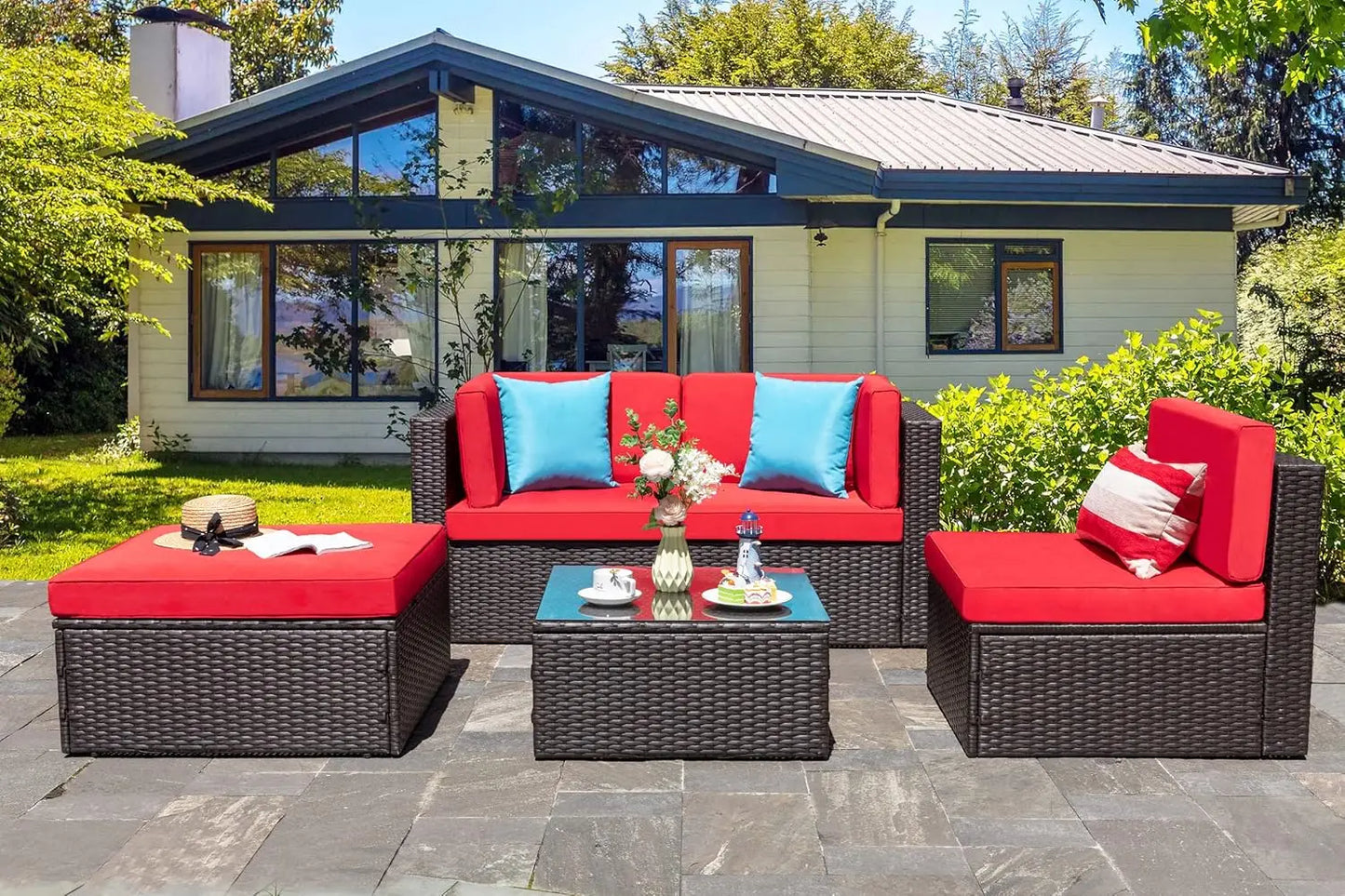 All Weather Wicker Patio Furniture Set Sectional Ottoman