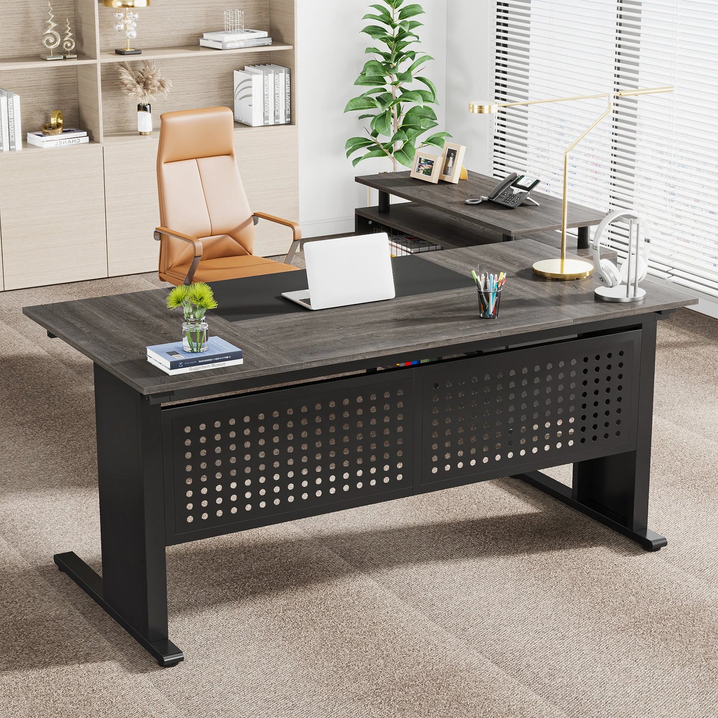 Tribesigns Executive Desk With File Cabinet And Storage Shelves
