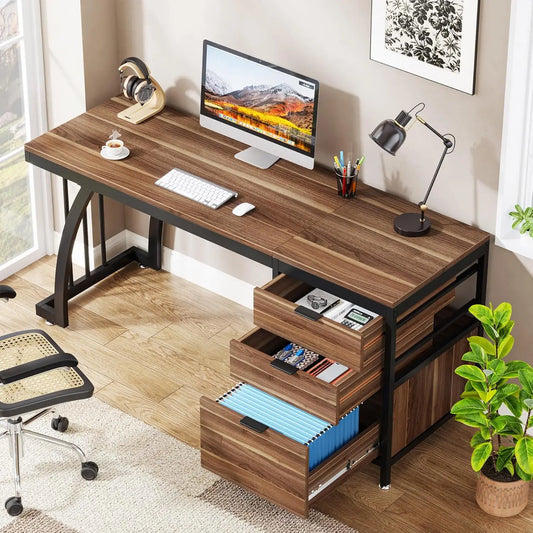 Computer Desk With 3 Drawers And File Storage For Home