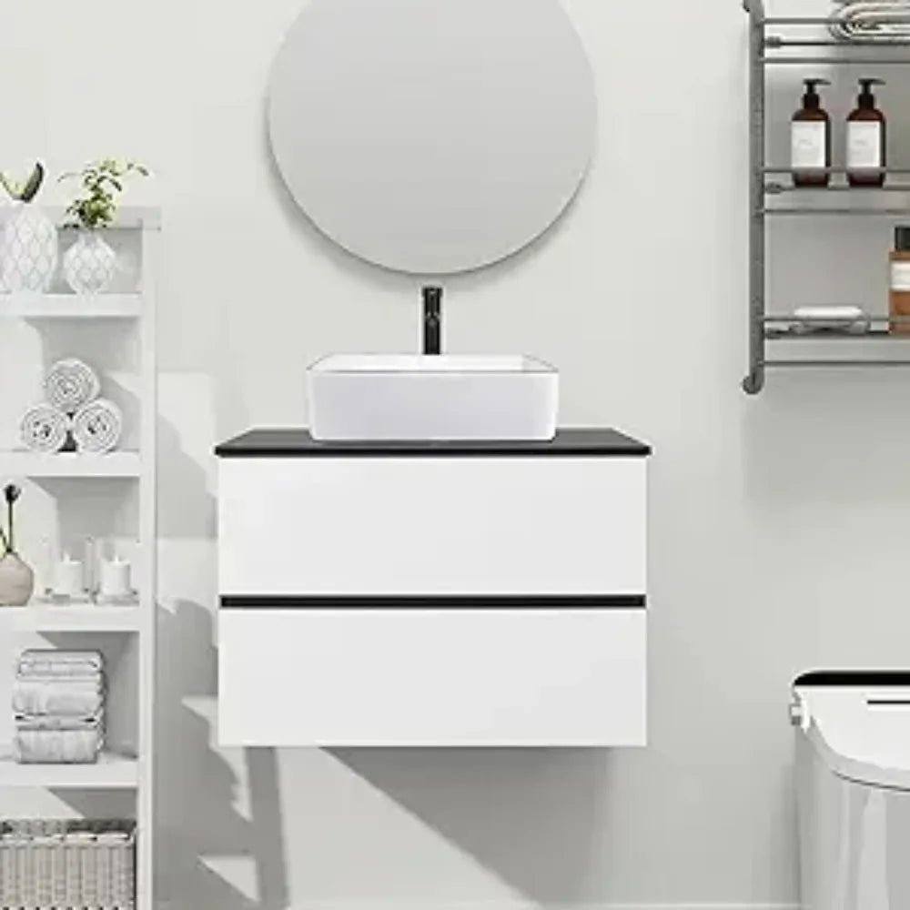 Wall Mounted Bathroom Vanity Cabinet With Drawers And Glass Sink