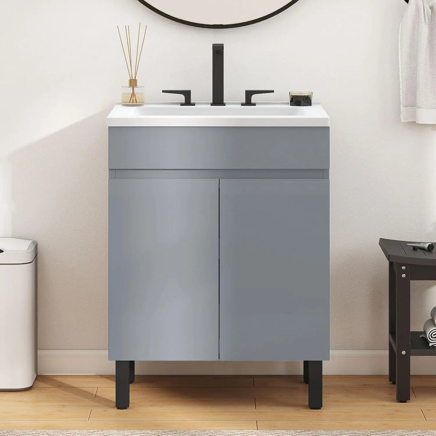 Bathroom Vanity With Ceramic Sink For Small Spaces Freestanding