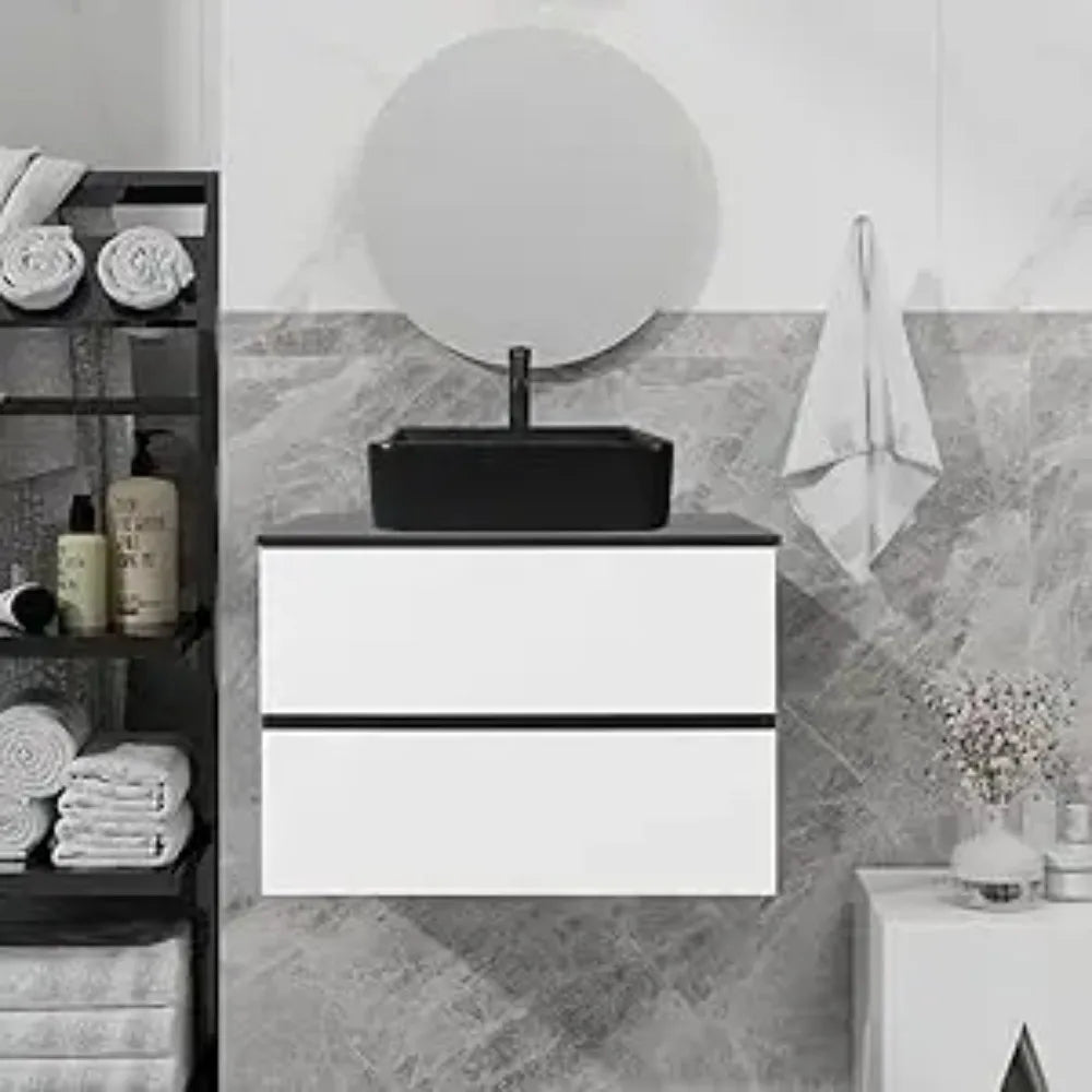 Wall Mounted Bathroom Vanity Cabinet With Drawers And Glass Sink
