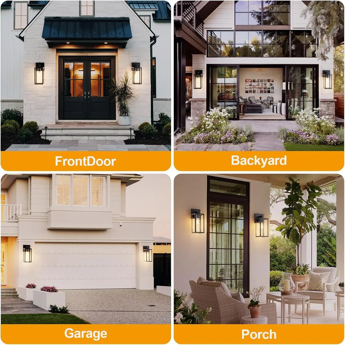 Outdoor porch wall light, waterproof lantern with frame and clear glass shade, modern wall light for patio entrance corridor