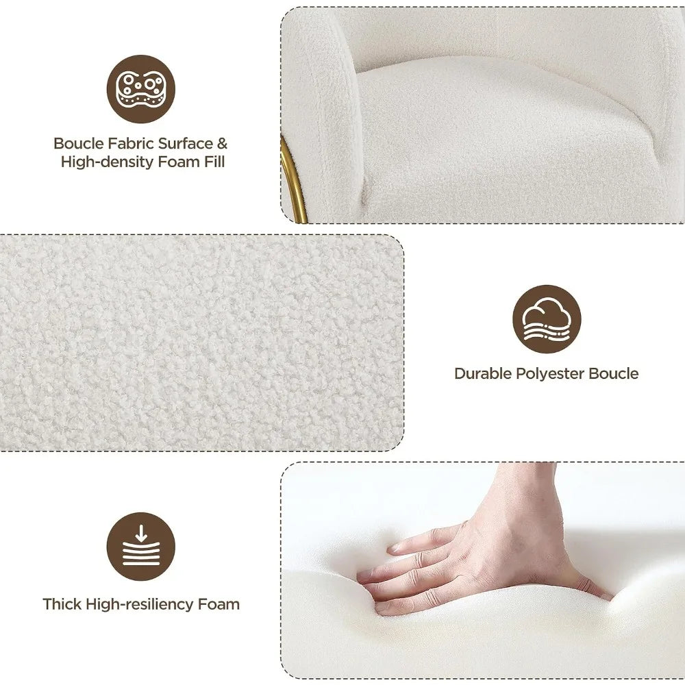 MKDK Boucle Fabric Accent Chairs With Gold Legs Living Room