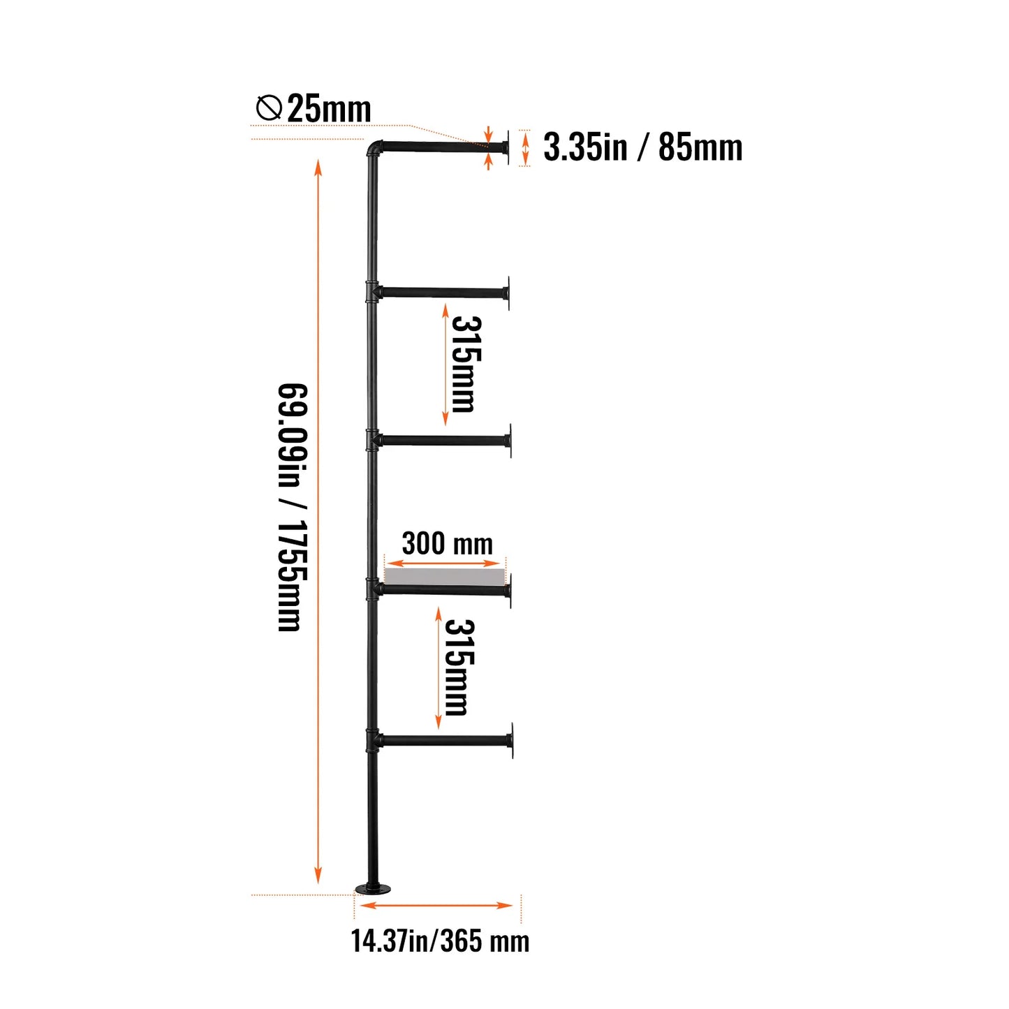 SucceBuy Industrial Pipe Shelf Wall Mount Floating Rustic Wood Shelves Brackets