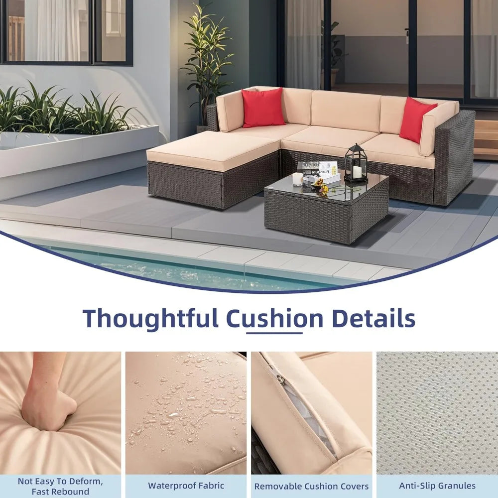 All Weather Wicker Patio Furniture Set Sectional Ottoman