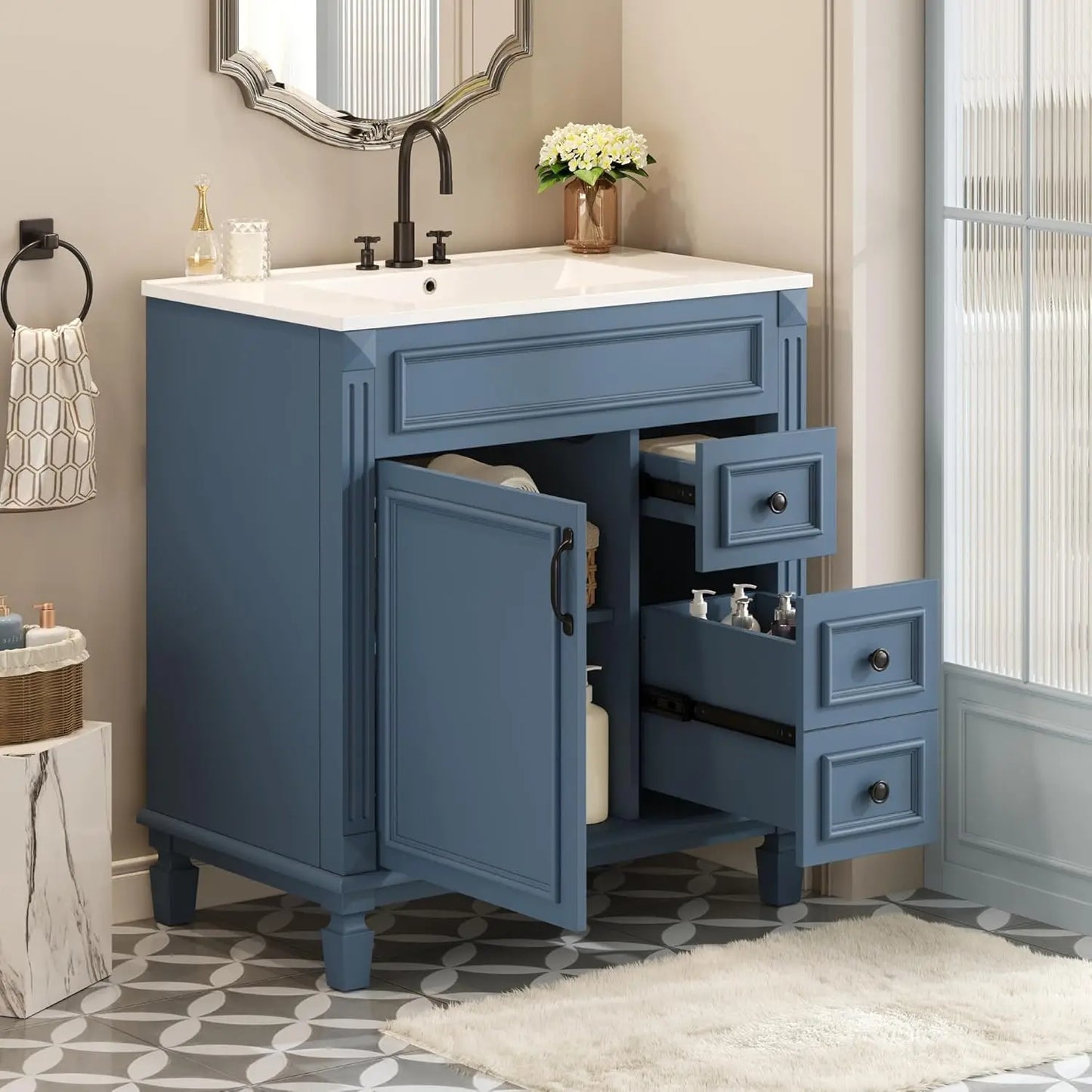 Bathroom Vanity With Sink Top Modern Cabinet With Two Drawers