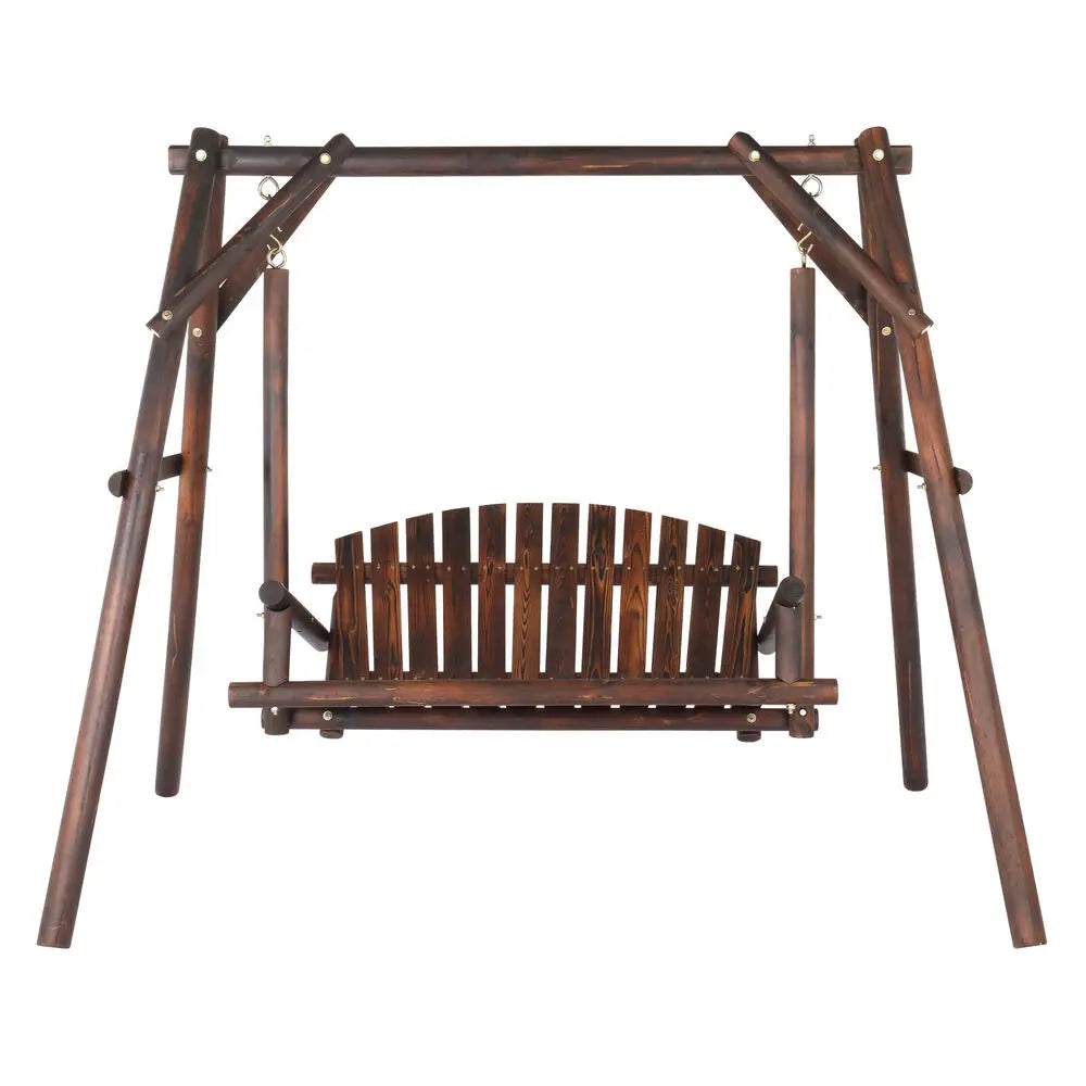 Freestanding Wood Adirondack Swing Rustic Farmhouse Style 2 Person
