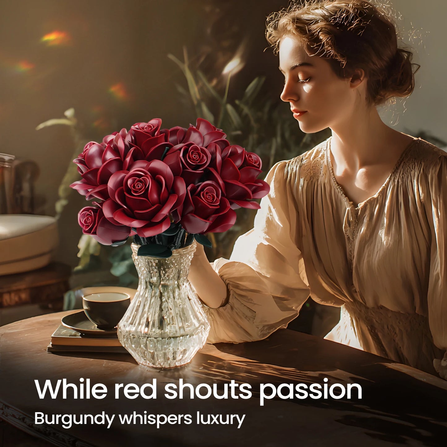 SupreOwls Roses Bouquet Building Blocks Set For Home Decor