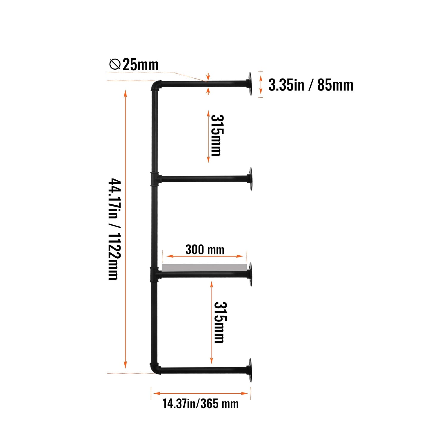SucceBuy Industrial Pipe Shelf Wall Mount Floating Rustic Wood Shelves Brackets