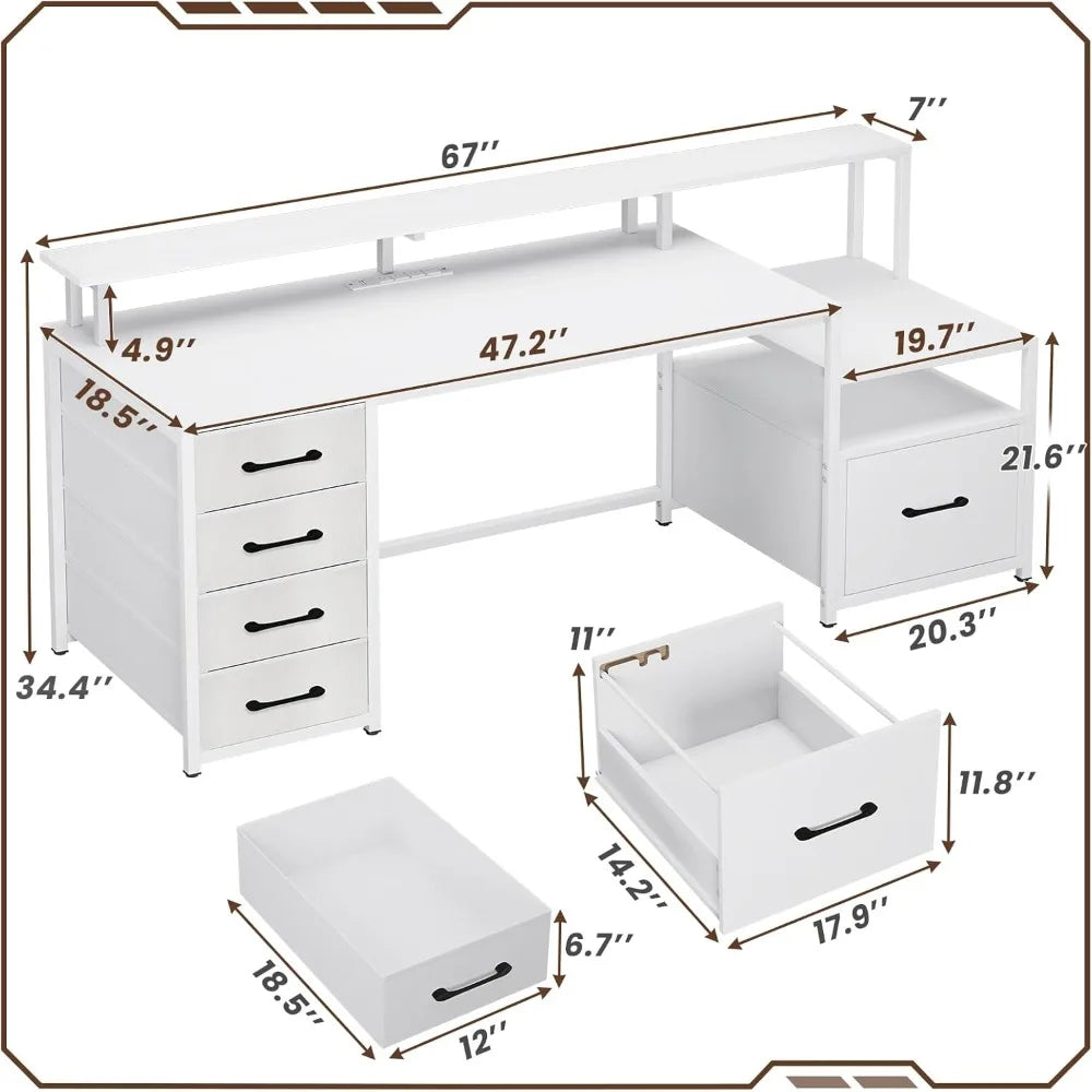 DAFIFY Modern Office Desk With 5 Drawers And Power Outlet