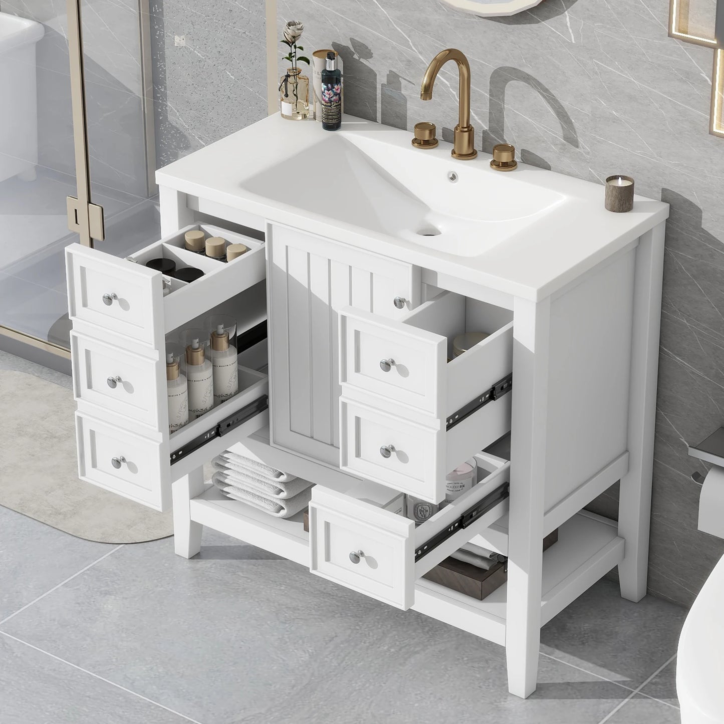 Sh.Kl Bathroom Vanity With Sink Free Standing Soft Closing Door