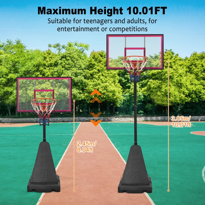 Portable Basketball Hoop for Youth Adults & Professional Match,Adjustable Height 8.04 ft to 10.01 ft,44 inch Backboard with Rebo