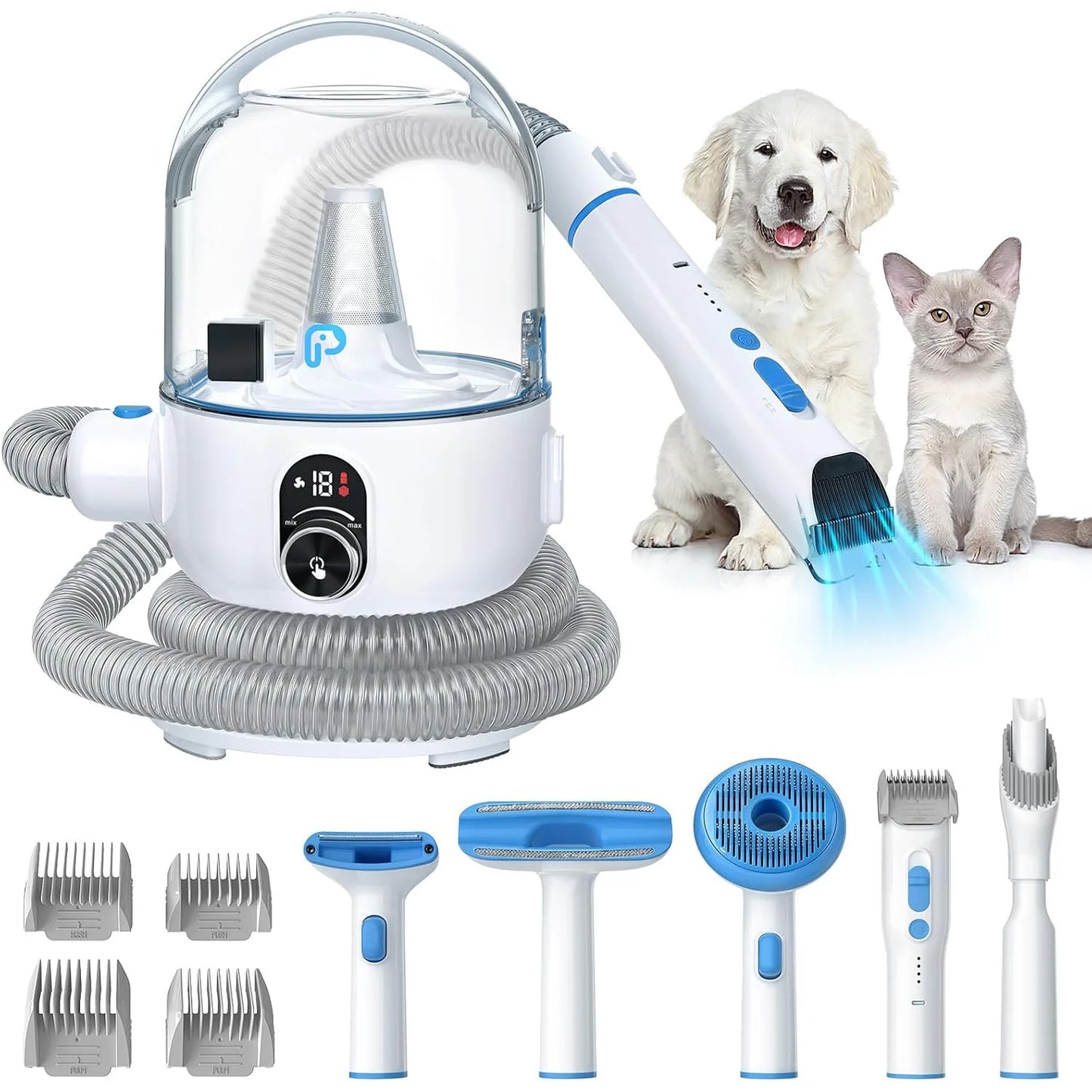 Pet Grooming Kit with 2L Vacuum Suction 99% Pet Hair, Professional Quiet Dog Grooming Vacuum Kit with 5 Grooming Tools For Pets
