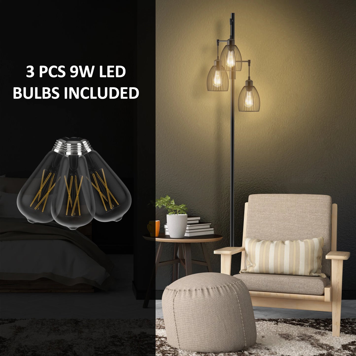 Hign-concerned Chemical Tree Floor Lamp With 3 Bulbs