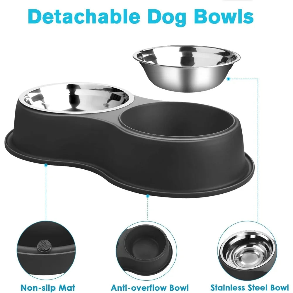 Dog Bowls Double Dog Water and Food Bowl Stainless Steel Bowl with Non-Slip Resin Station, Pet Feeder Bowls for Puppy Medium Dog