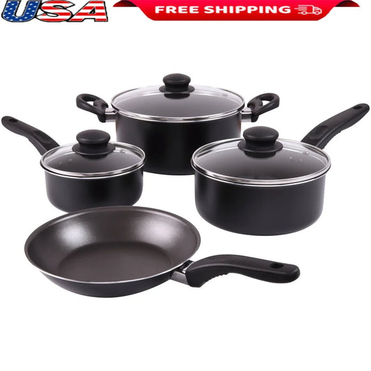 7 Piece Non Stick Aluminum Cookware Set with Vented Lids Lightweight Durable Easy Clean Ideal Home Kitchen Cooking