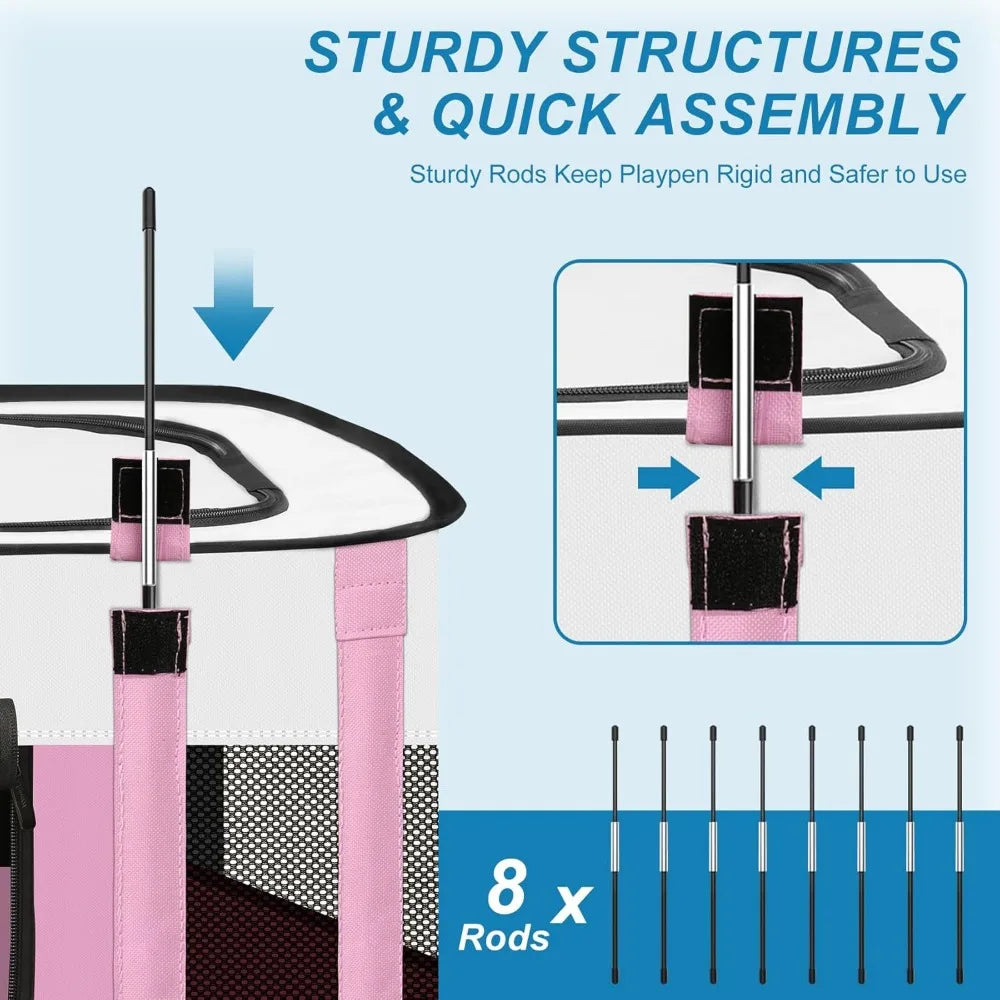 Portable Folding Pet Playpen for Dogs and Cats, Medium Size Pink Indoor/Outdoor Tent Cage