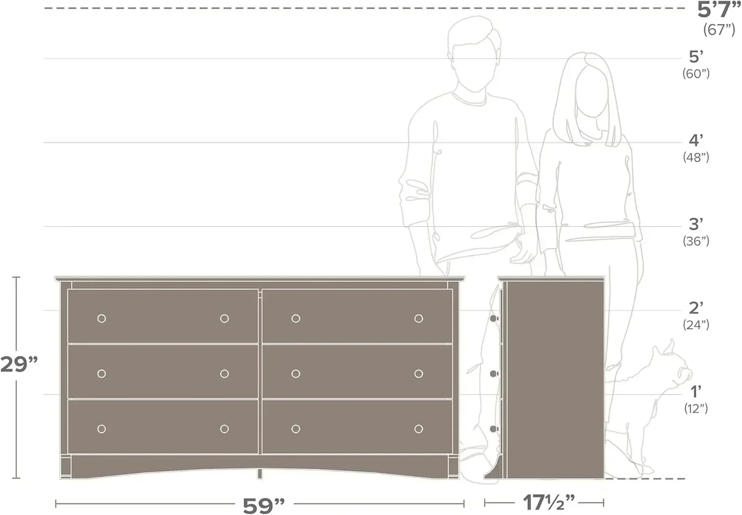 XMSJ Double Dresser Six Drawer Chest For Traditional Bedroom