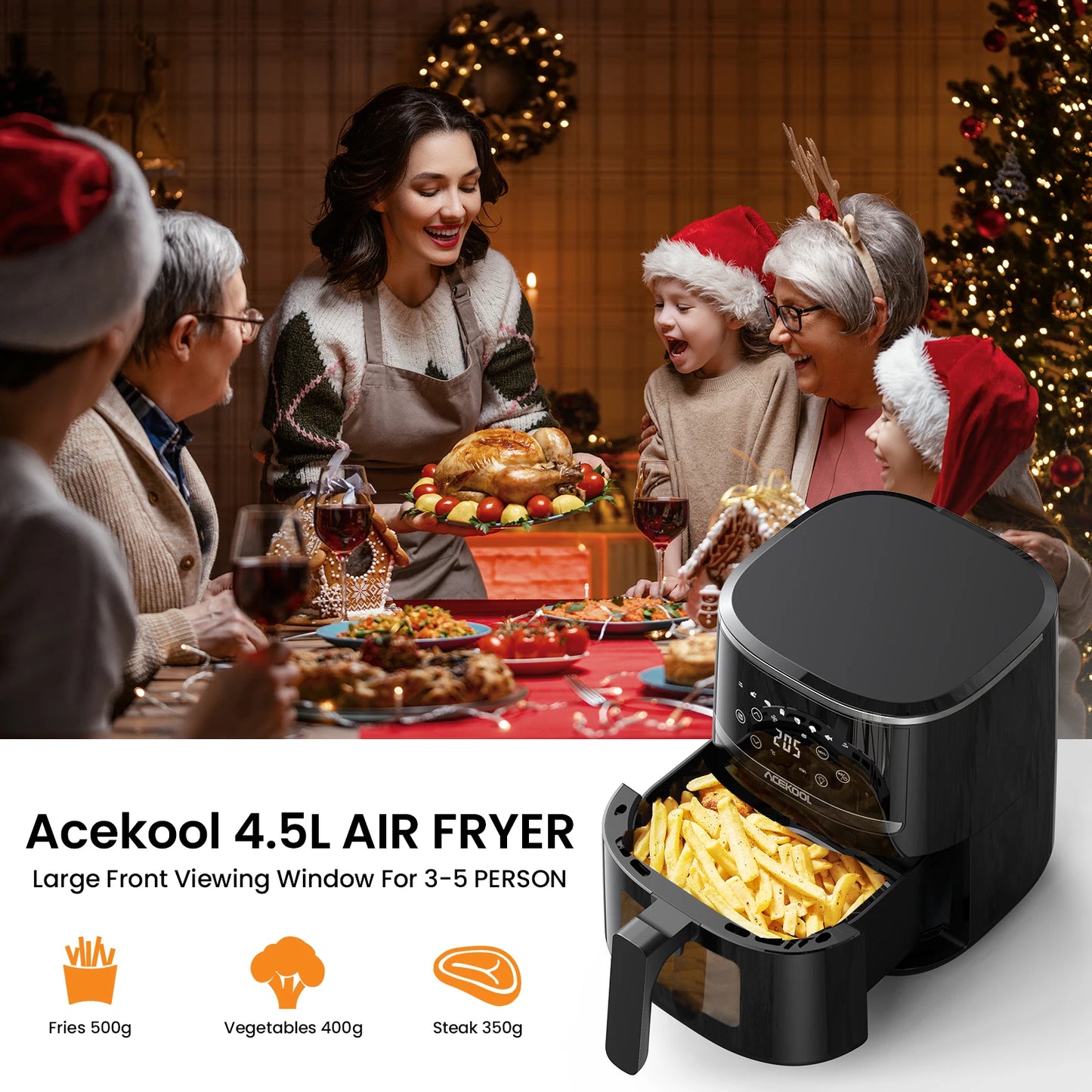 Acekool Air Fryer Oven Combo With 8 Presets And Window