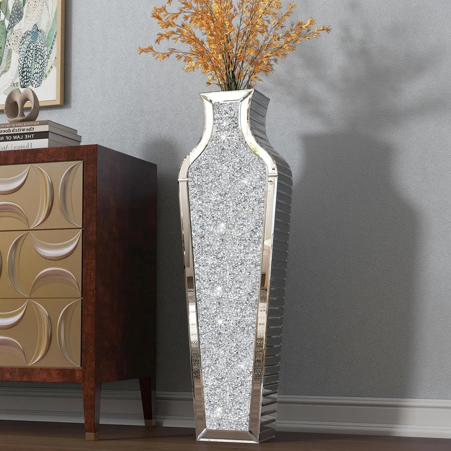 Function Crushed Diamond Mirrored Floor Vase For Pampas Grass
