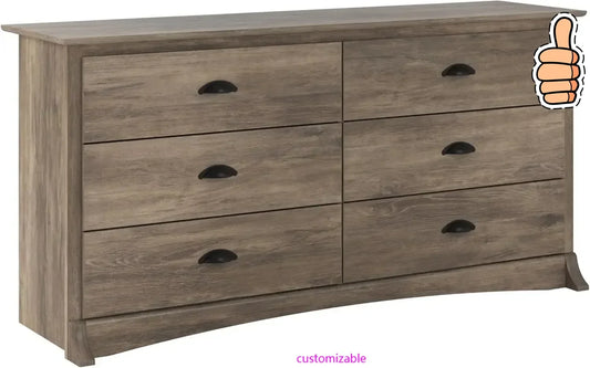 XMSJ Double Dresser Six Drawer Chest For Traditional Bedroom
