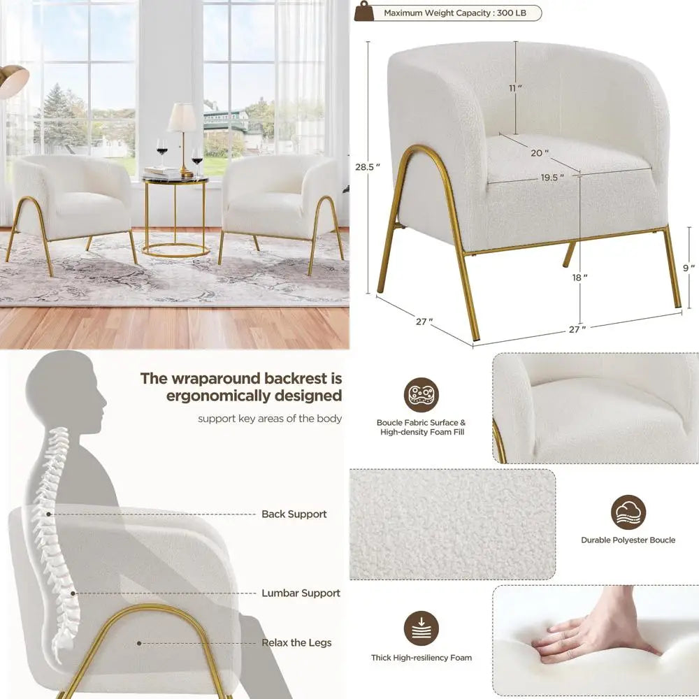 MKDK Boucle Fabric Accent Chairs With Gold Legs Living Room